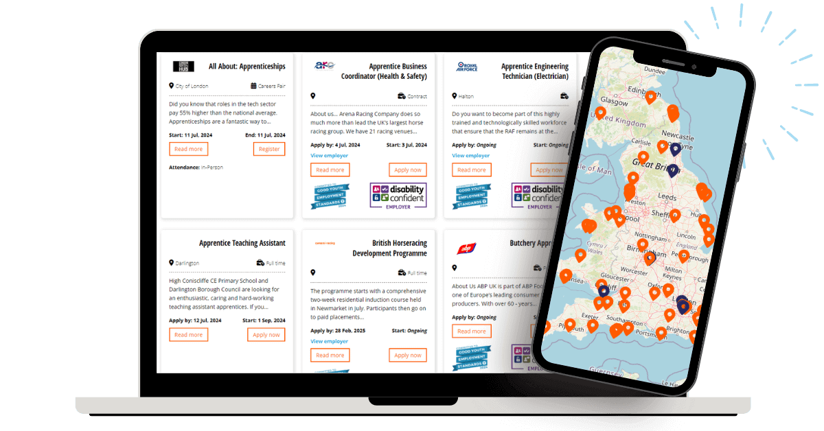 Image of the opportunity Finder tool on Youth Employment UK website, that helps young people find opportunities in their area.