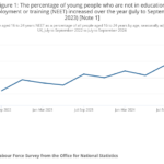 Graph showing rapid rise in NEET young people, UK, November 2024.