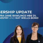 A navy blue banner with white text that says "Membership Update with Laura-Jane Rawlings MBE DL, Lauren Mistry and Kat Wells-Bond.